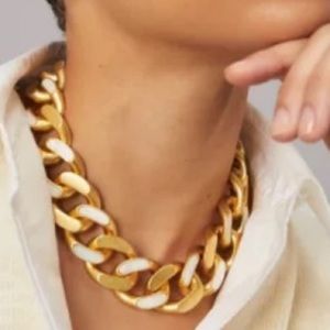 Tory Burch golden 16” Chunky Inlay statement necklace with Roxanne closure